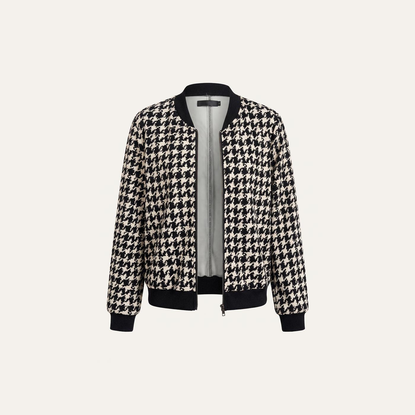 Bomber jackets - black and ivory houndstooth bomber jacket on ivory