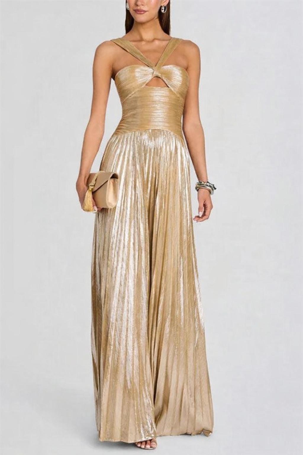 Polyester Maxi Dress With Halter Neck And Cutout Detail - 2