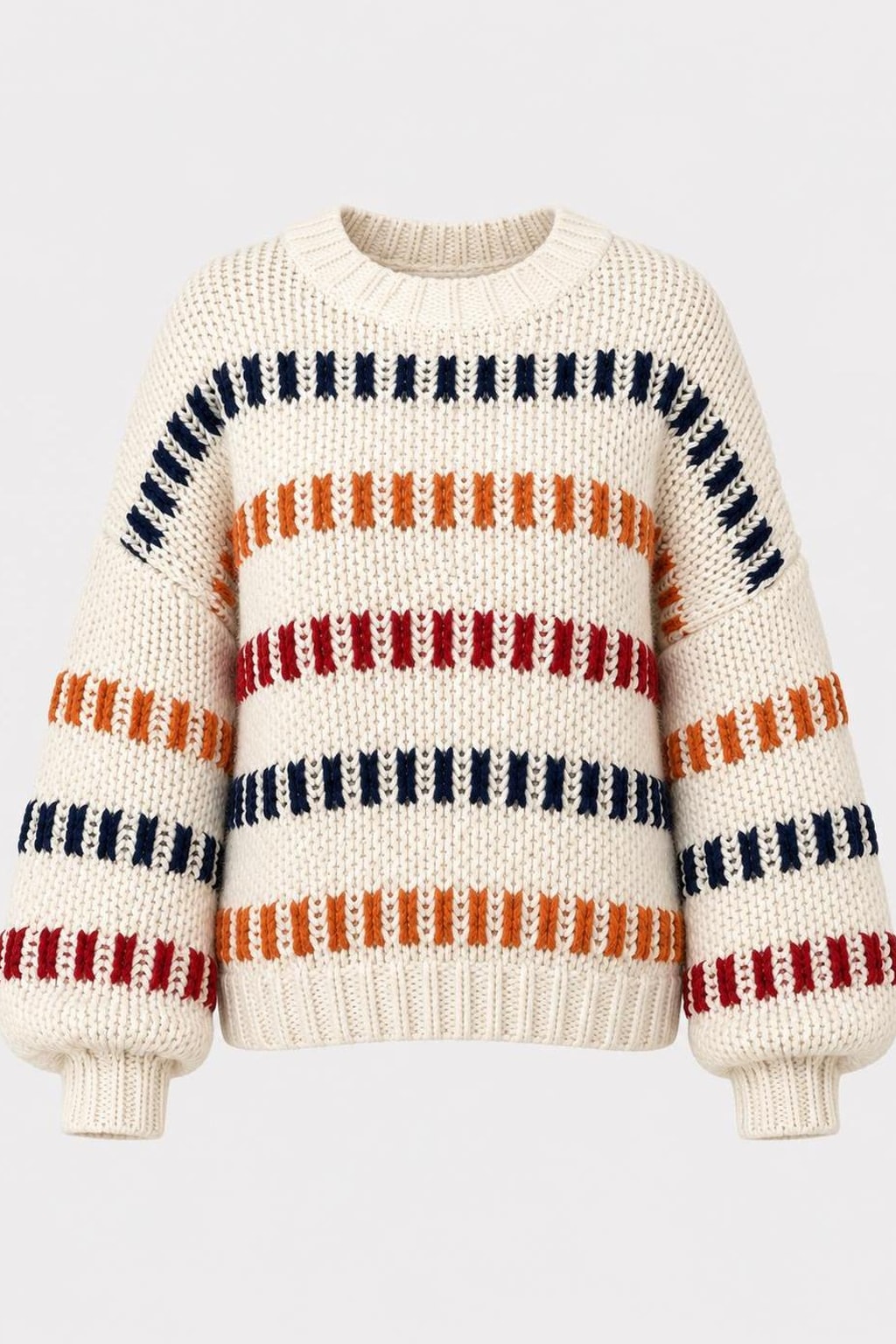 Polyester Pullover Sweater With Open-Knit Texture - 1