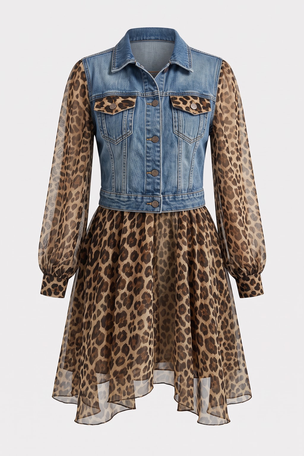 Denim Jacket With Layered Tulle Hem - 1