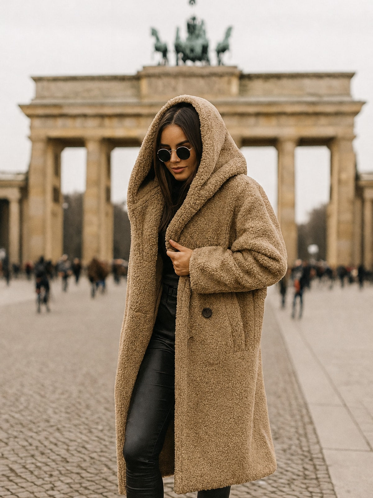 Women's Long Teddy Wool Coat With Hood Cozy Winter Warmth - 2