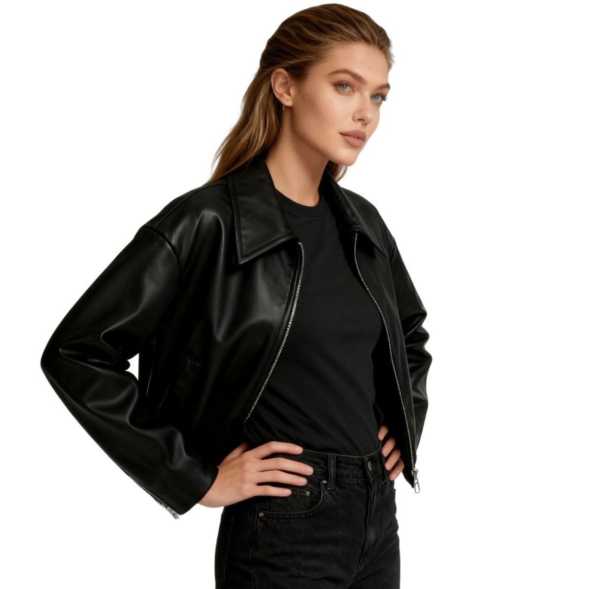 Elegant Leather Jacket Oversized Cropped Fit - 3