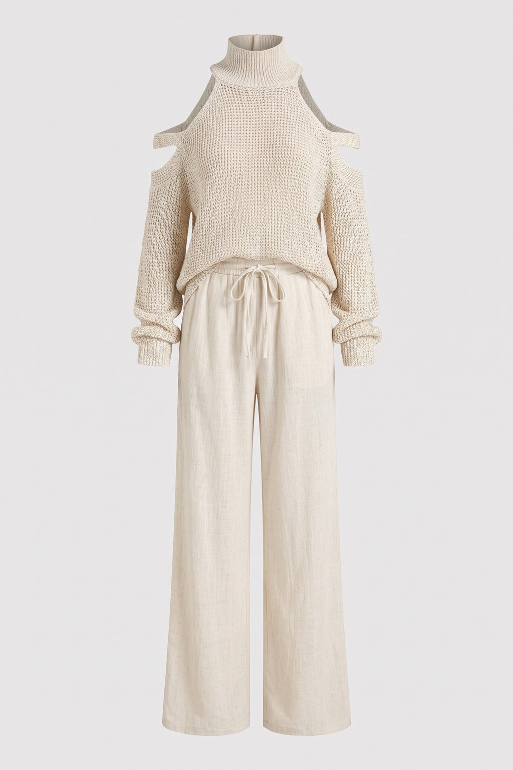 Open-Knit Linen Two-Piece Set Wide-Leg - 1