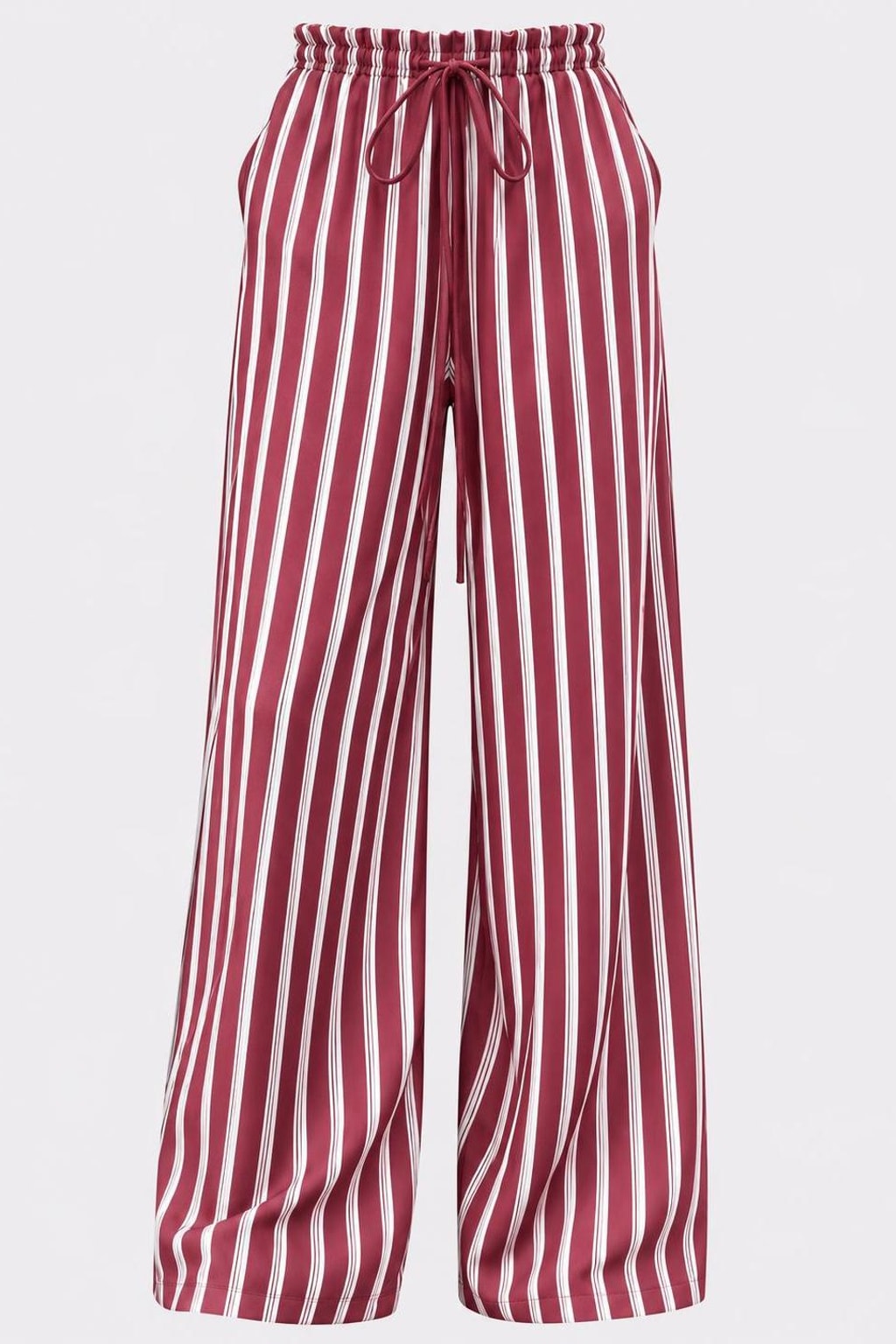 Woven Wide Leg Pants With Ruffle Waist - 1