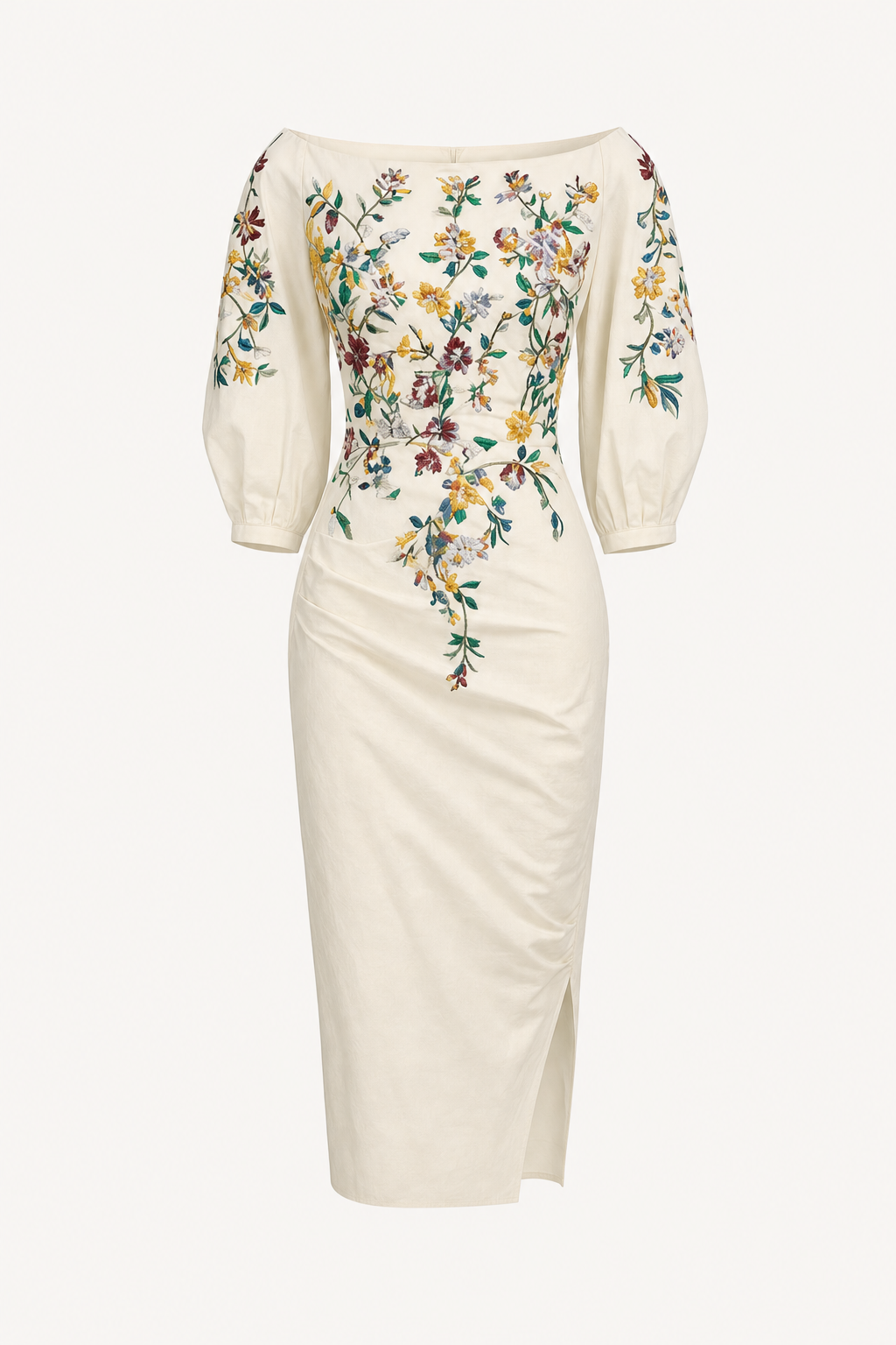 Off-Shoulder Puff Sleeve Floral Midi Dress