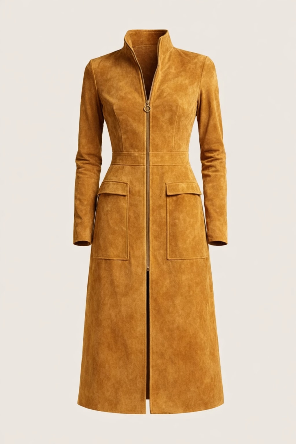 Synthetic Fiber A-Line Zipper Dress With Stand Collar - 1