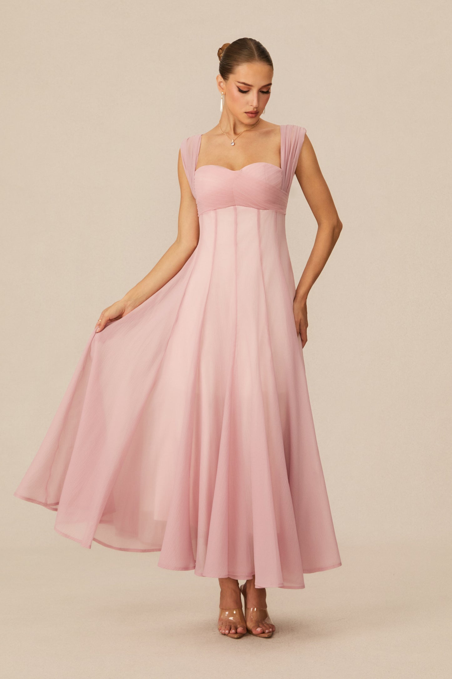 Pink Sweetheart Neckline Tulle Maxi Dress - view 5