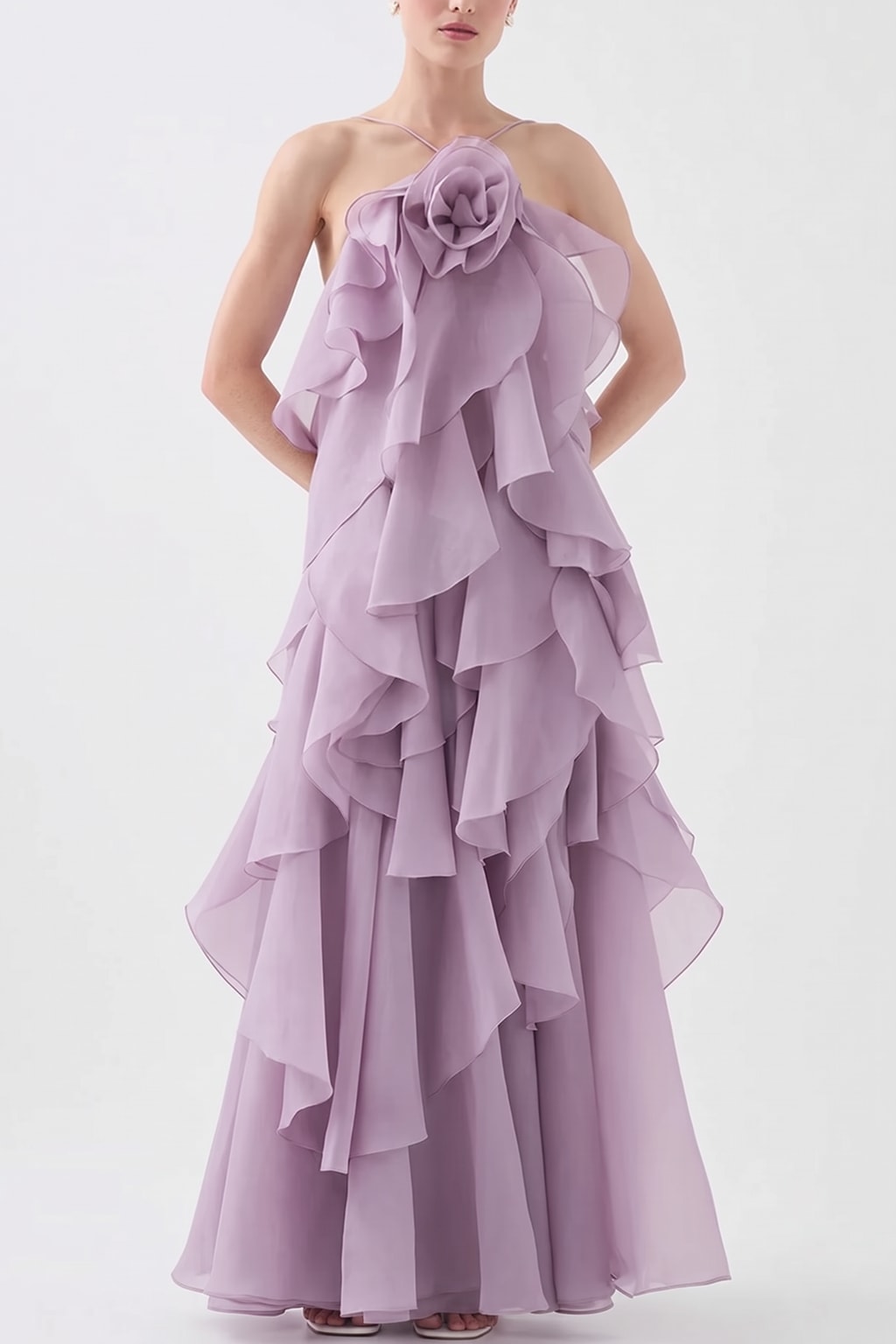Effortless Halter Maxi Dress With Tiered Ruffle Hem - 9