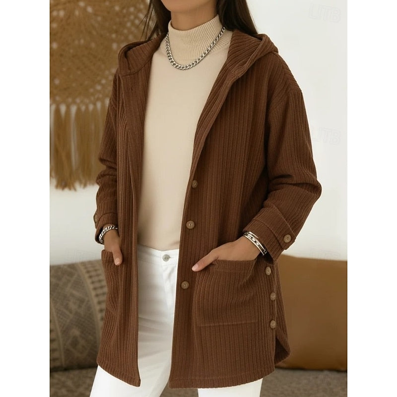 Hooded Button-Front Coat with Roomy Pockets - view 2