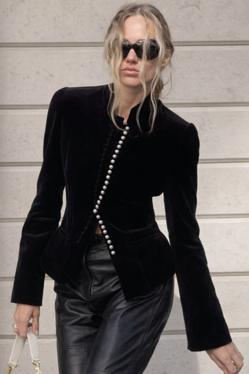 Velvet Women's Jacket With Stand Collar And Waist Cinching - 2