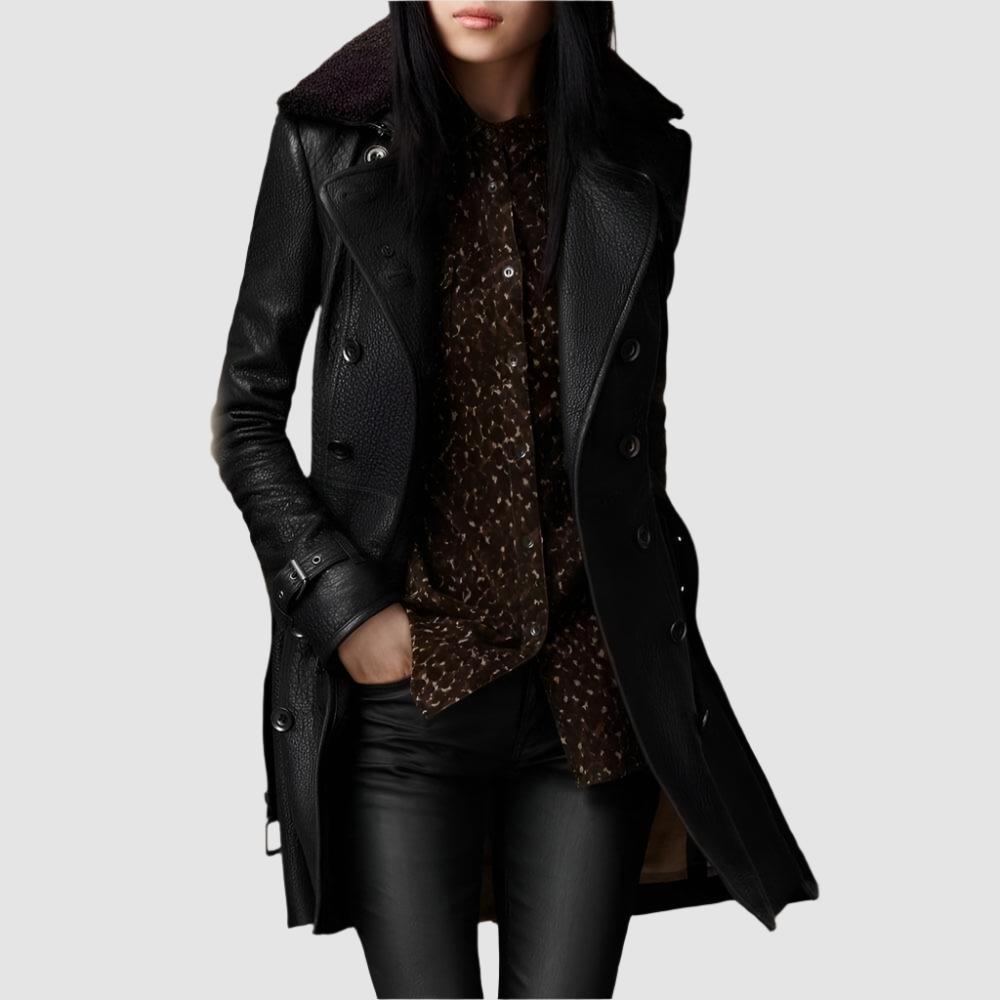 Tailored trench coat in textured fabric - view 3