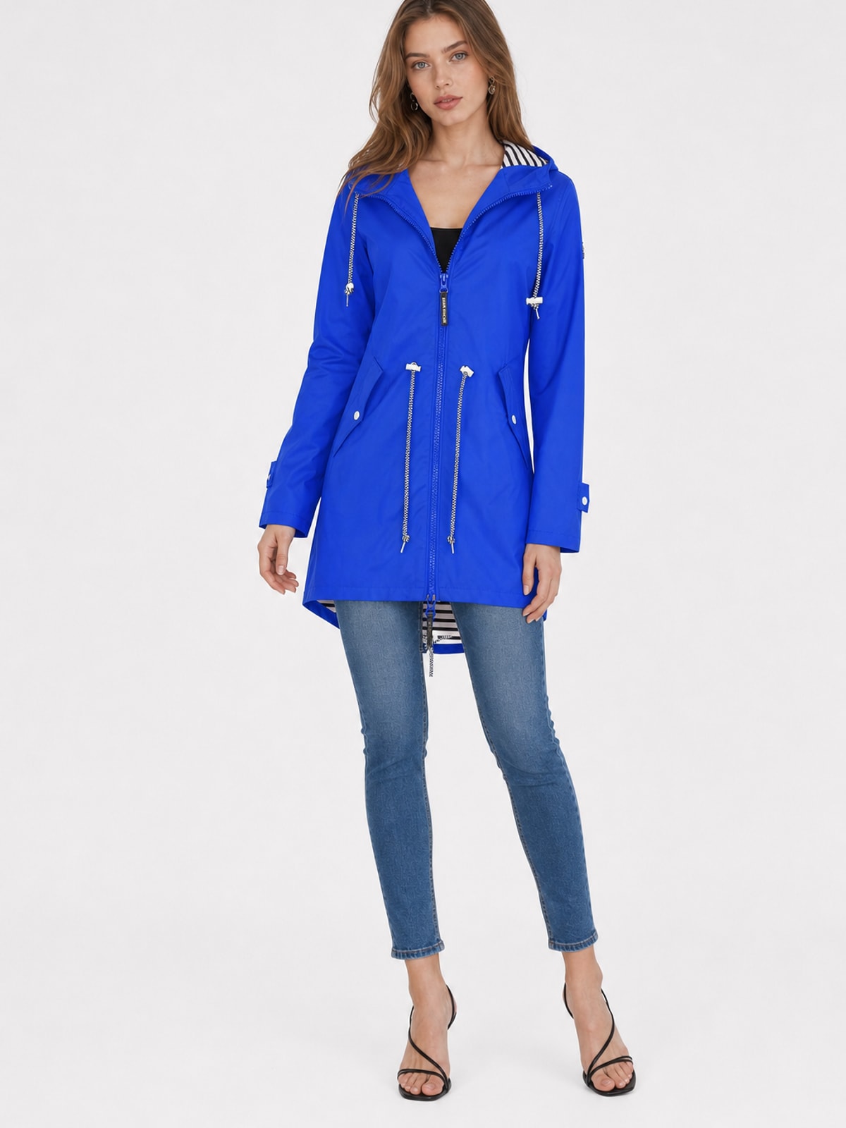 Cozy Water Repellent Hooded Rain Jacket with Drawstring Waist - 3