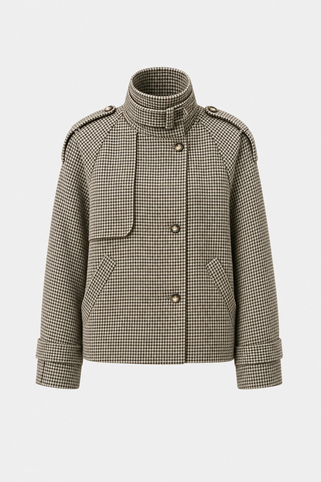 Khaki Stand-Collar Short Jacket - 1