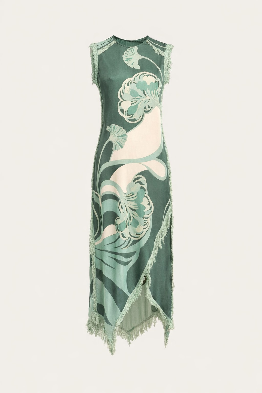 Polyester Maxi Dress With Vintage Print And Tassel Detail - 1