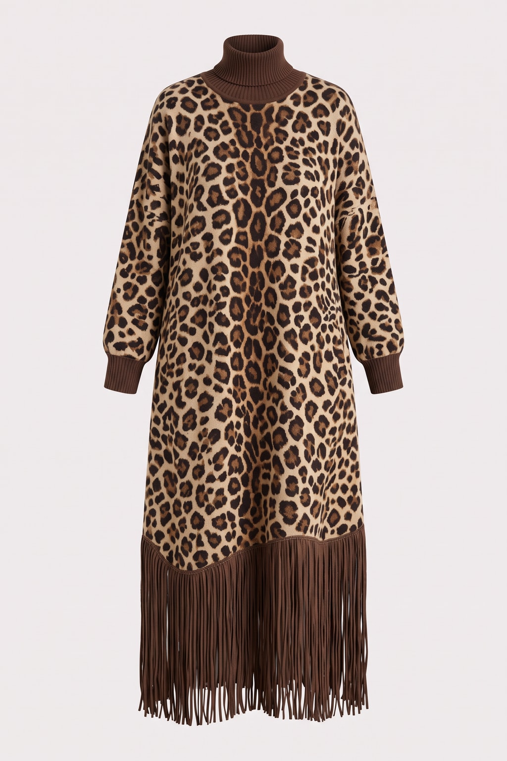 Polyester Midi Dress With Leopard Print Detail - 1