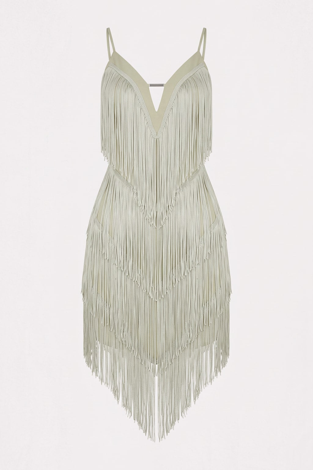 Polyester Backless Mini Dress With Tiered Tassel Hem - 1