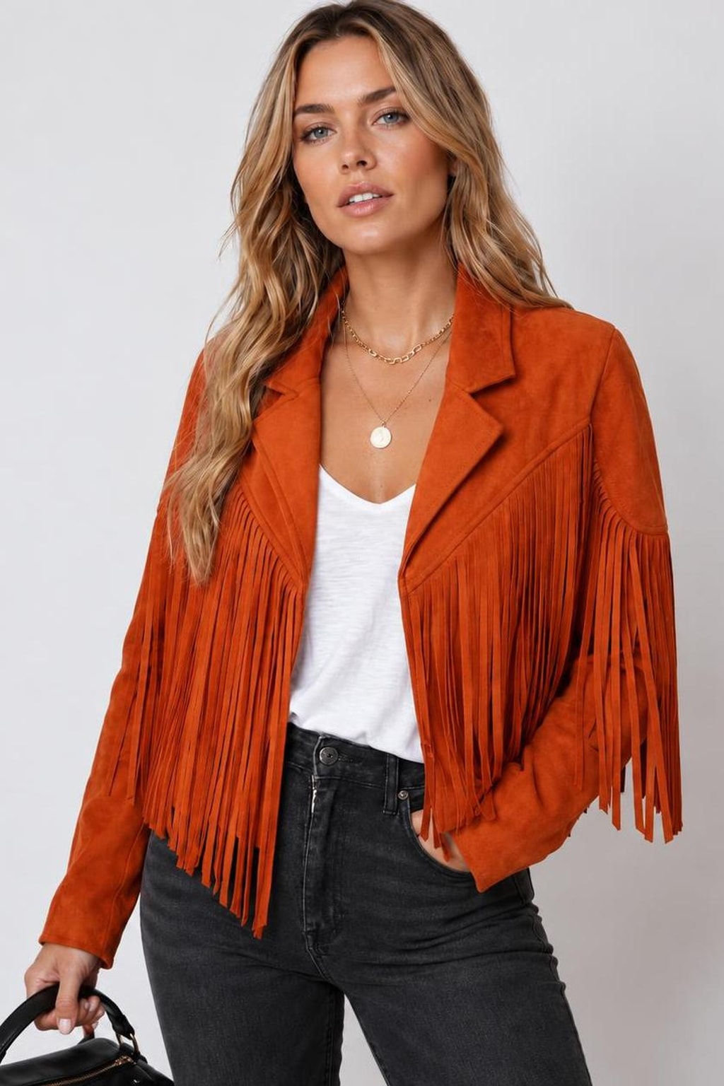 Faux Suede Fringe Cropped Jacket - 2