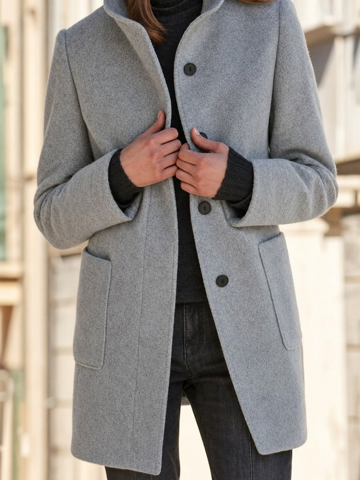 Stand-Collar Tailored Coat With Warm Everyday - 6