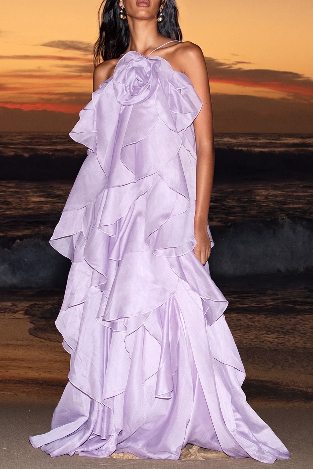 Effortless Halter Maxi Dress With Tiered Ruffle Hem - 10
