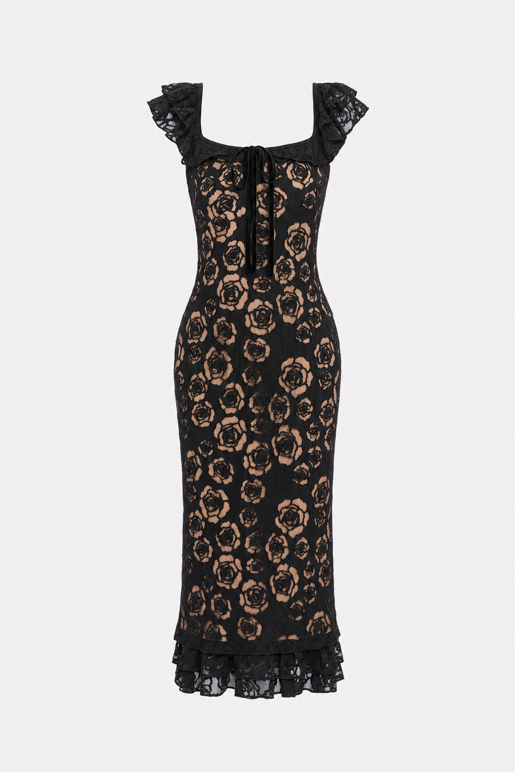 Mermaid Midi Dress with Textured Ruffle Hem for Cocktail Nights - 1