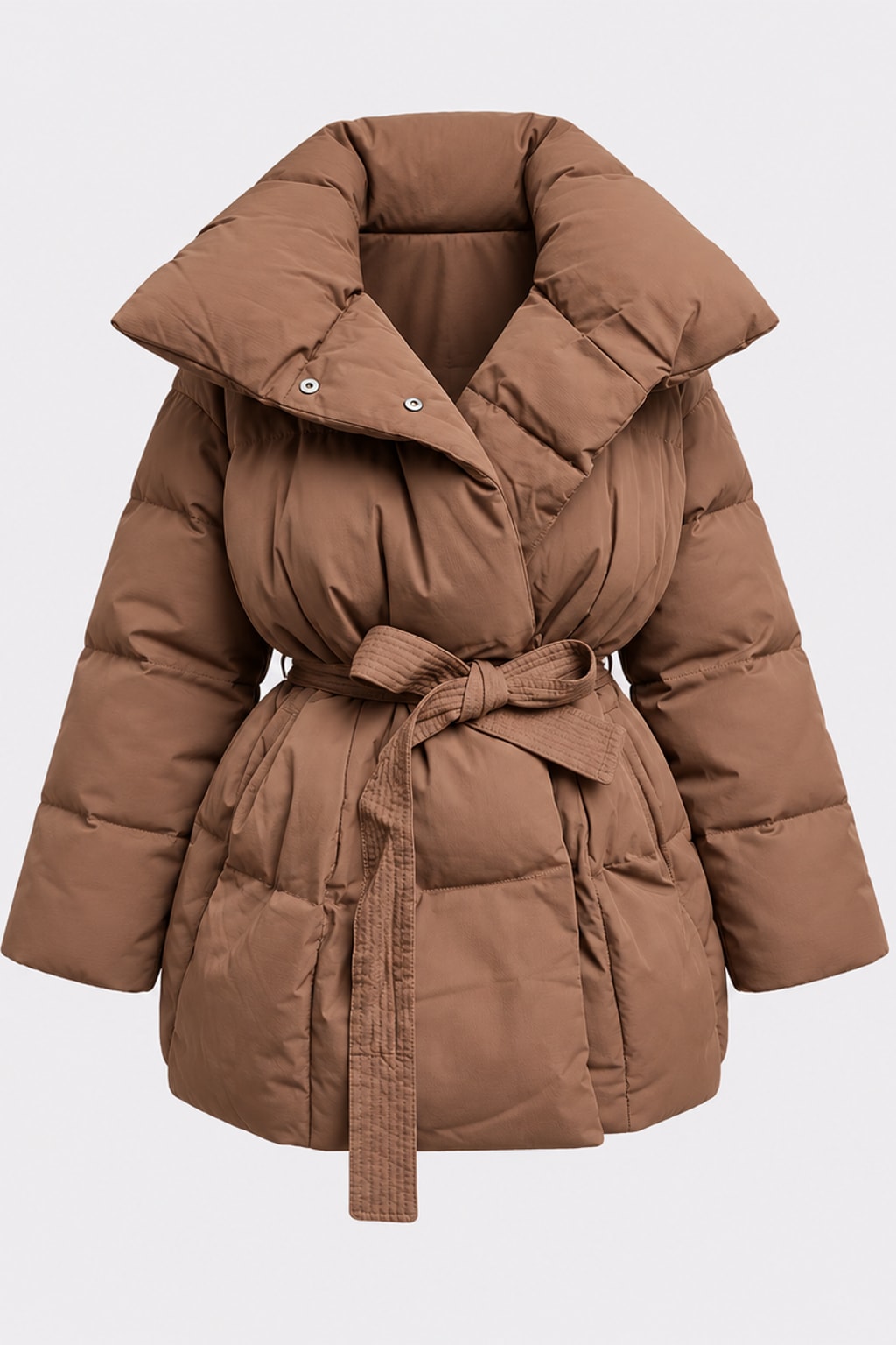 Cotton Coat Belted Lapel Outerwear - 1