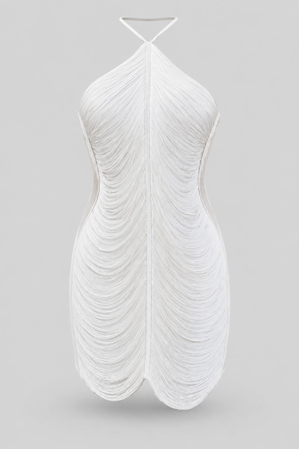 Polyester Tassel Halter Mini Dress - 1