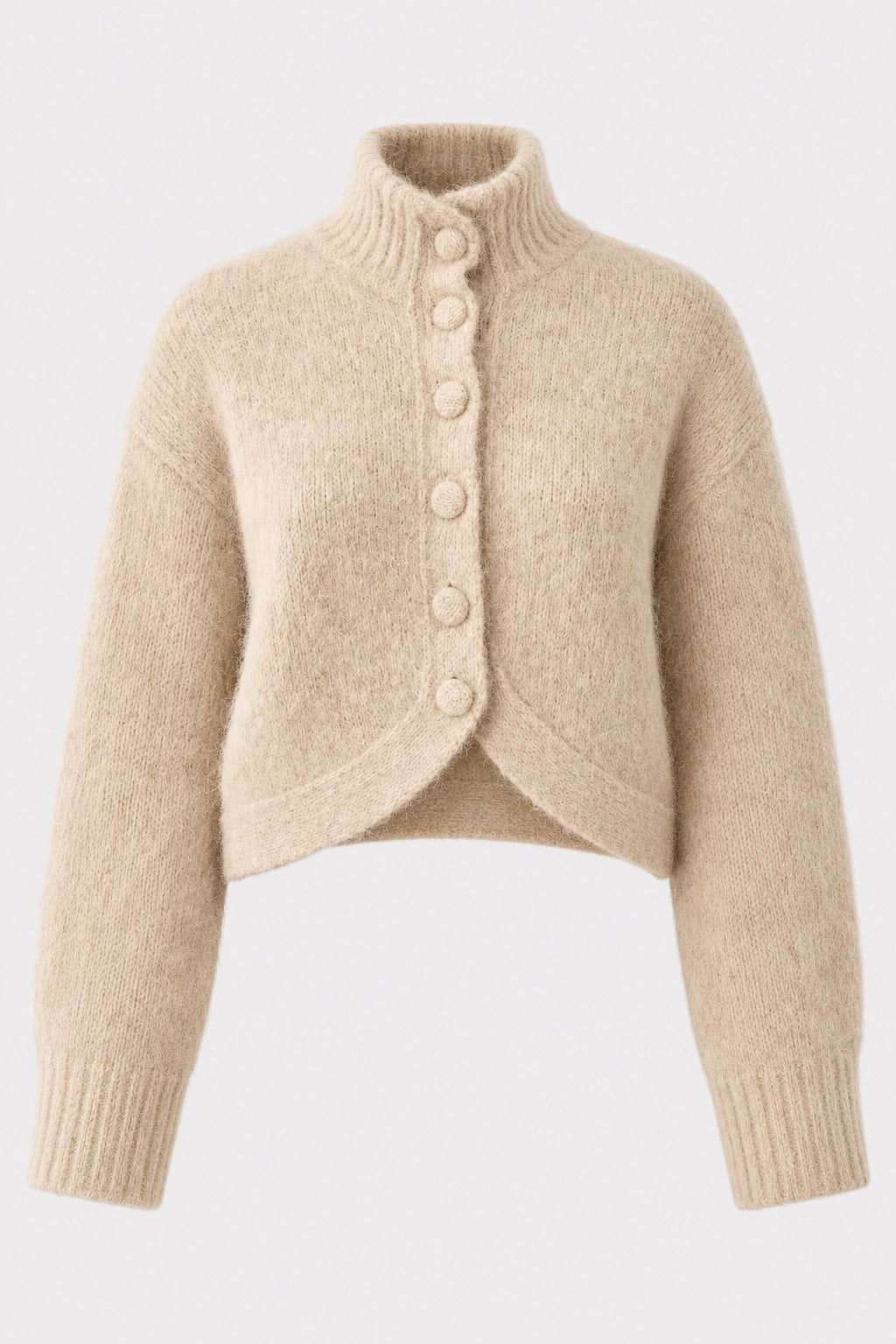 Knit Turtleneck Cropped Button Sweater With Split Hem - 1