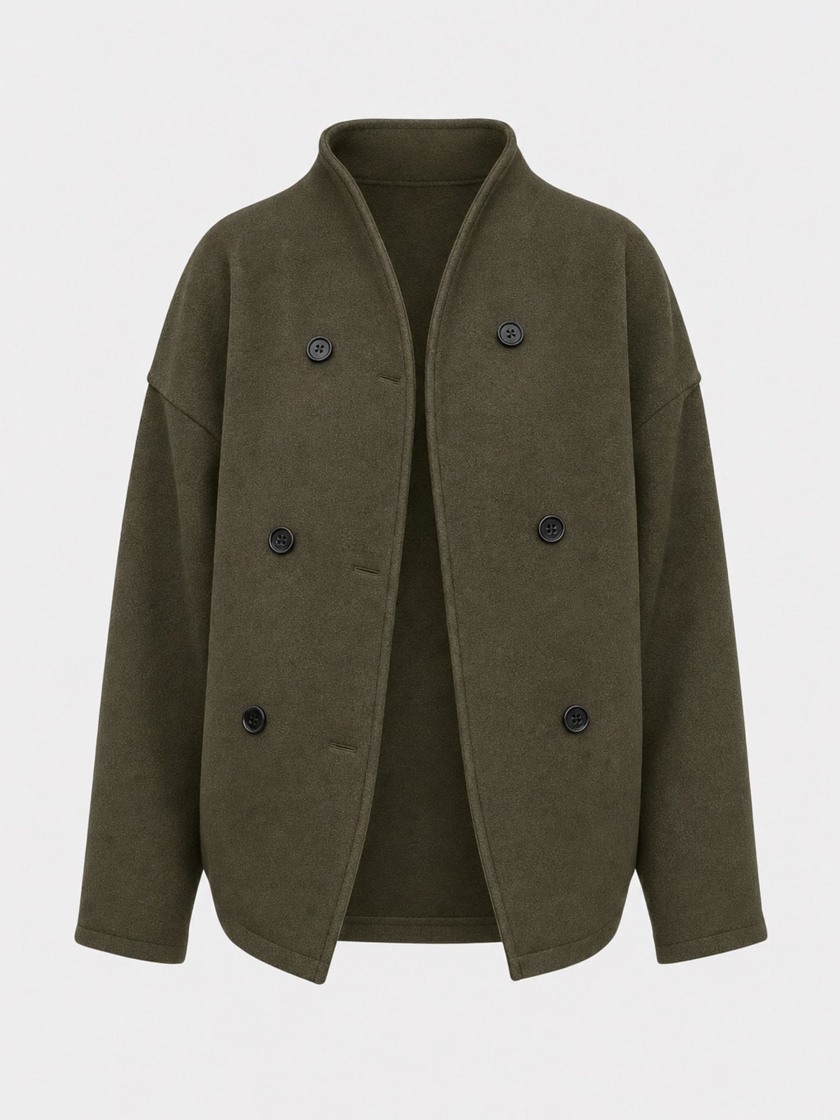 Cozy Dark Green Fleece Pea Coat With Stand Collar - 1