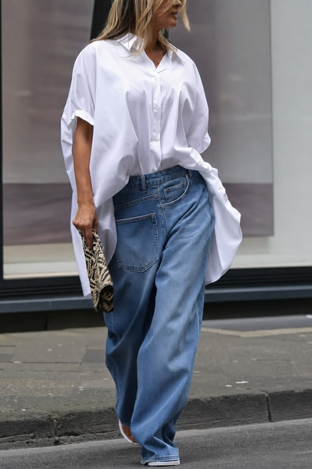 Distressed Wide Leg Jeans, Asymmetrical Pockets - view 2