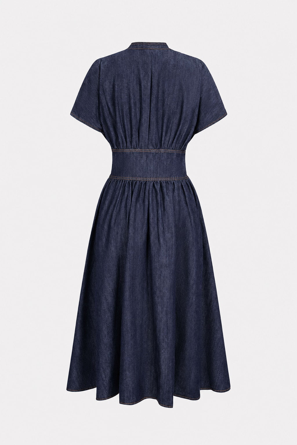 Denim Maxi Dress With Ruched V-Neck - 5