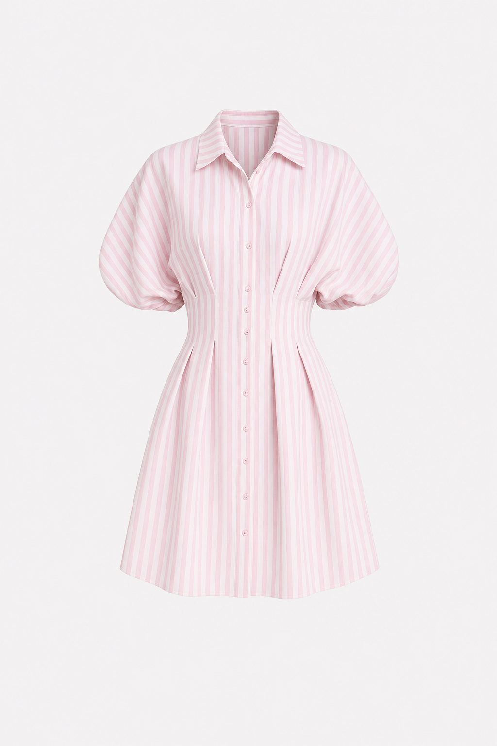Striped Cotton Blend Shirt Dress, Cinched Waist
