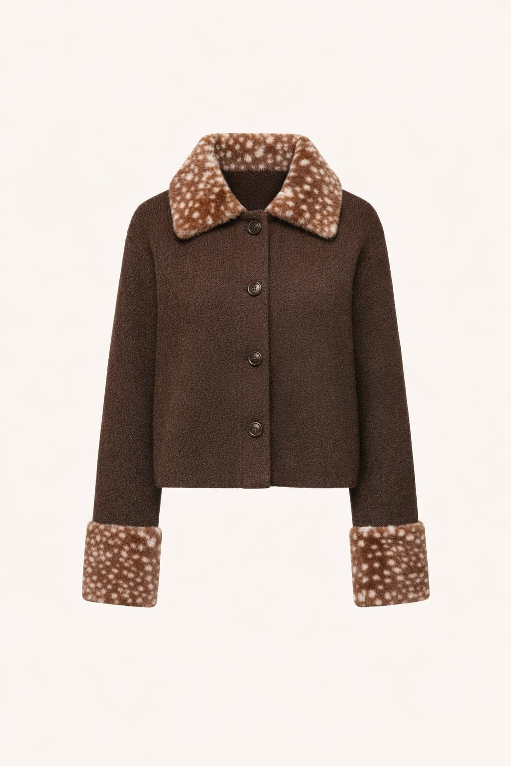 Knit Brown Cardigan Coat With Fur Patchwork - 1