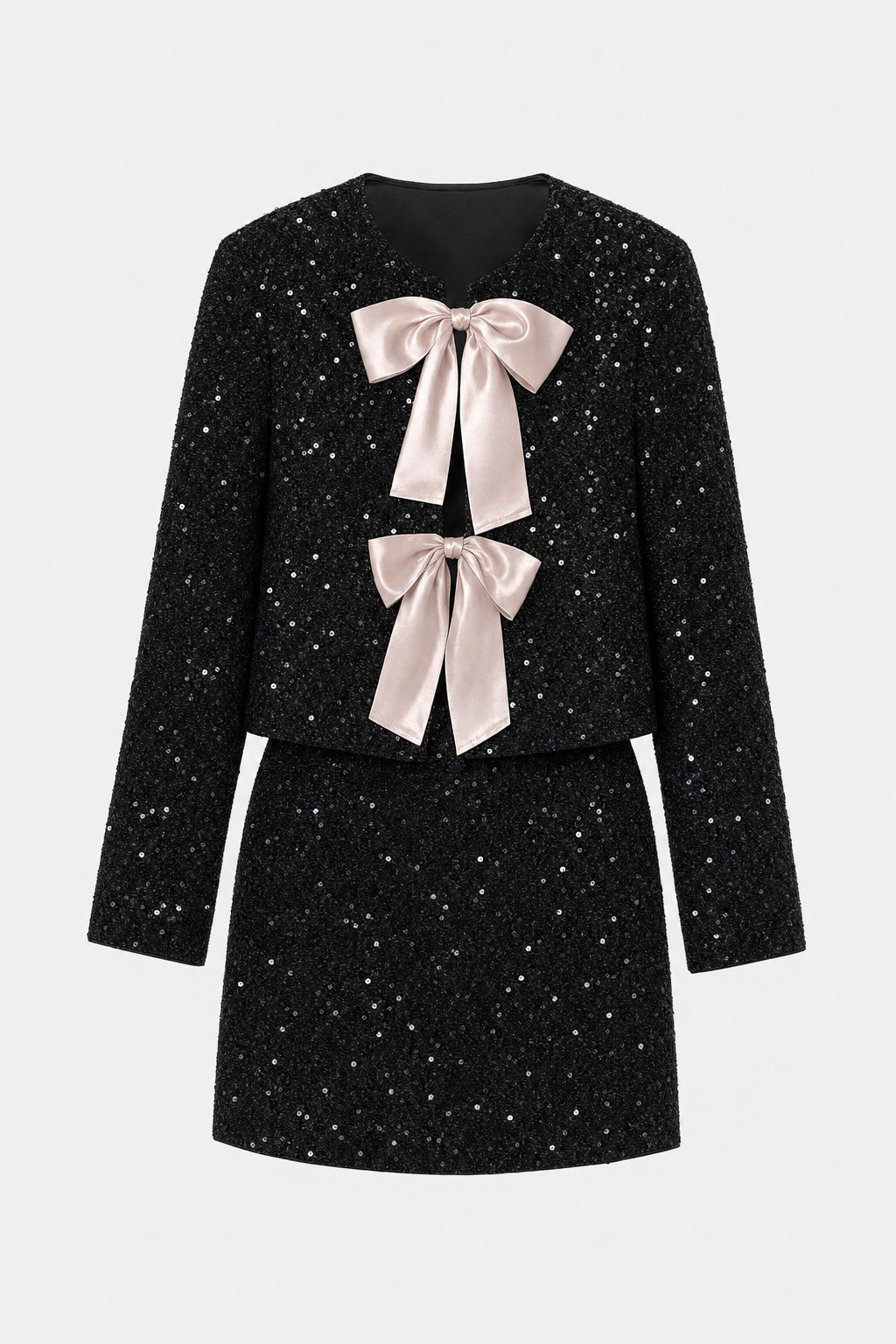 Sequin jacket and skirt set with bow detail - view 6