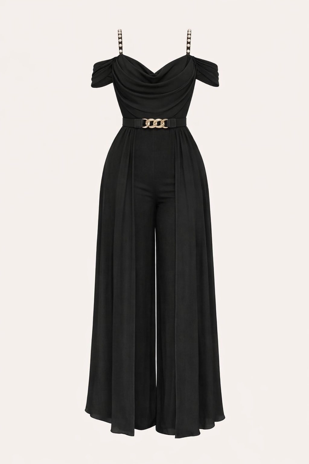 Polyester Chiffon Jumpsuit With Pearl-Embellished Straps - 1