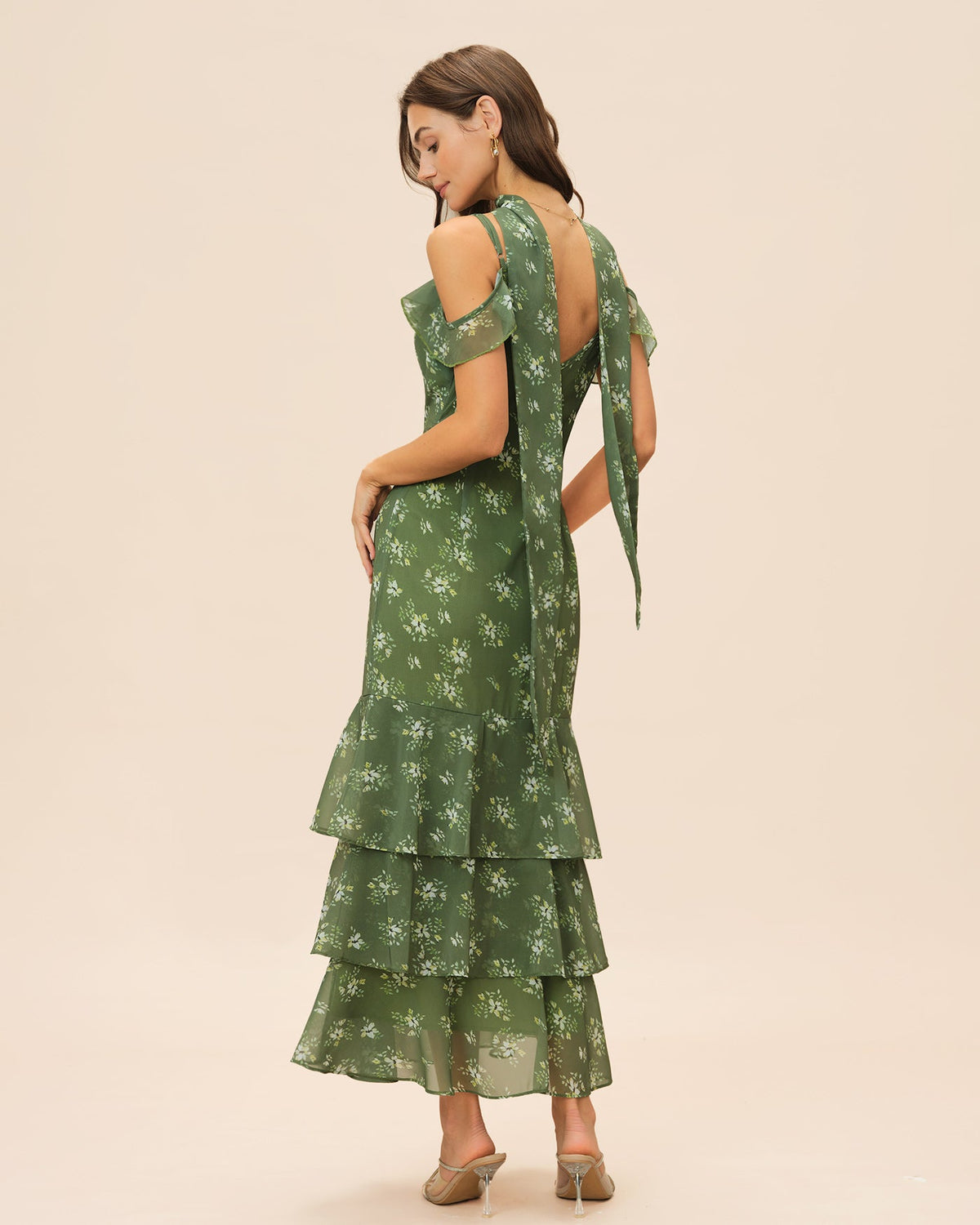 Floral Maxi Dress V-Neck Ruffle Mermaid Style - 4