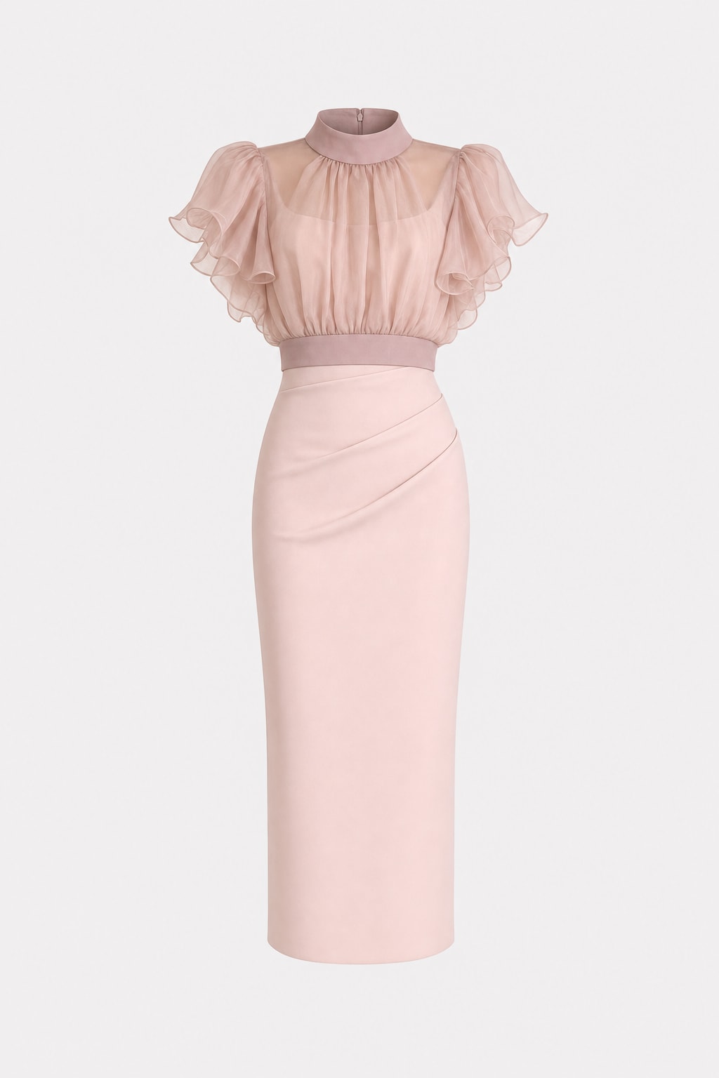 Timeless Sheer Ruffle Sleeve Two-Piece Midi Dress Set - 1