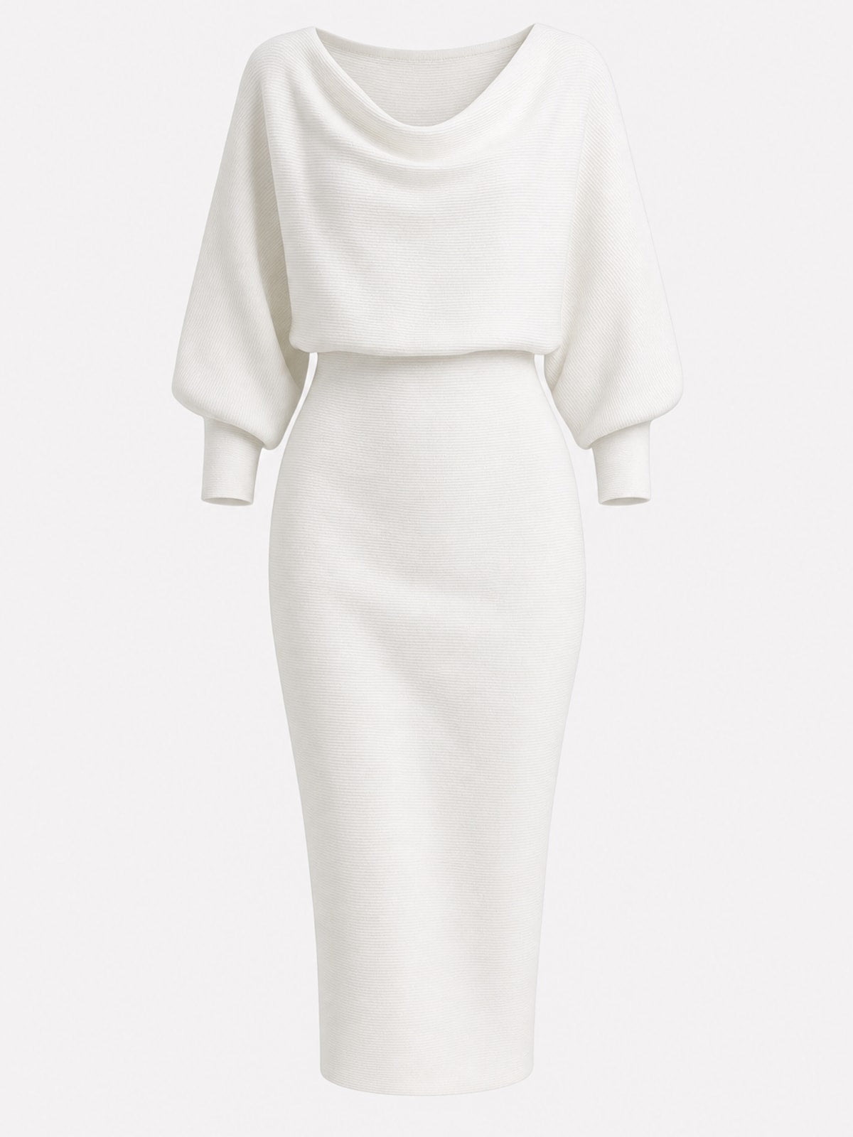 Elegant Polyester Batwing Sleeve Fitted Midi Dress - 1