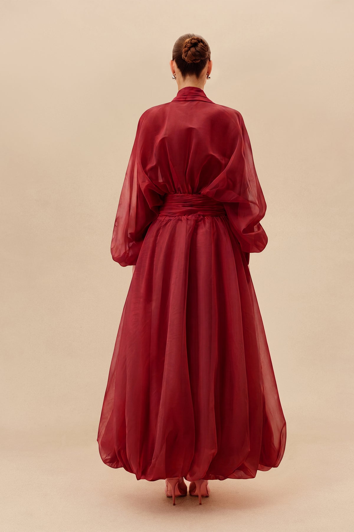 Organza Puff Sleeve V-Neck Maxi Dress - 4