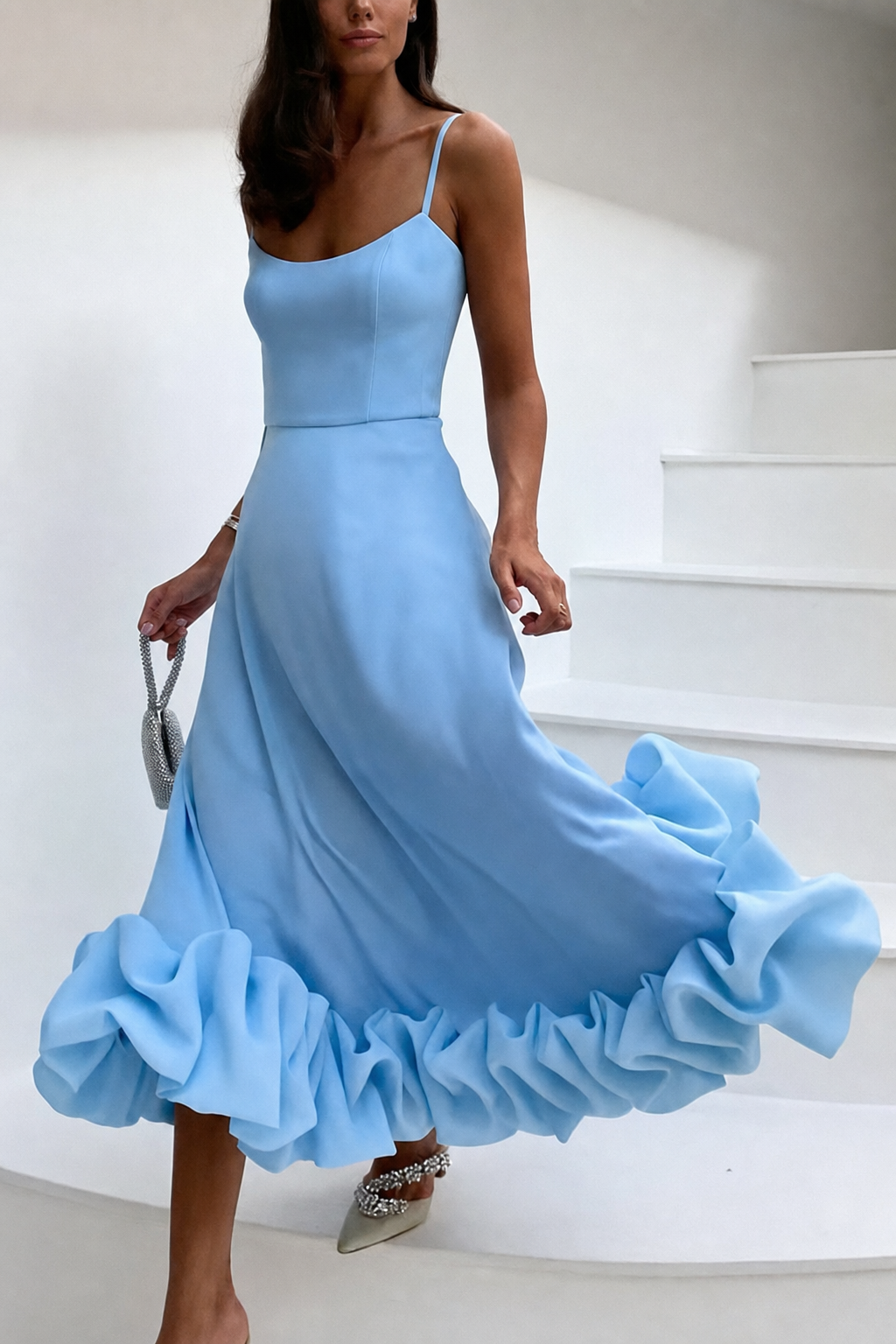 Effortless Polyester Bustier Flounce Midi Dress - 9