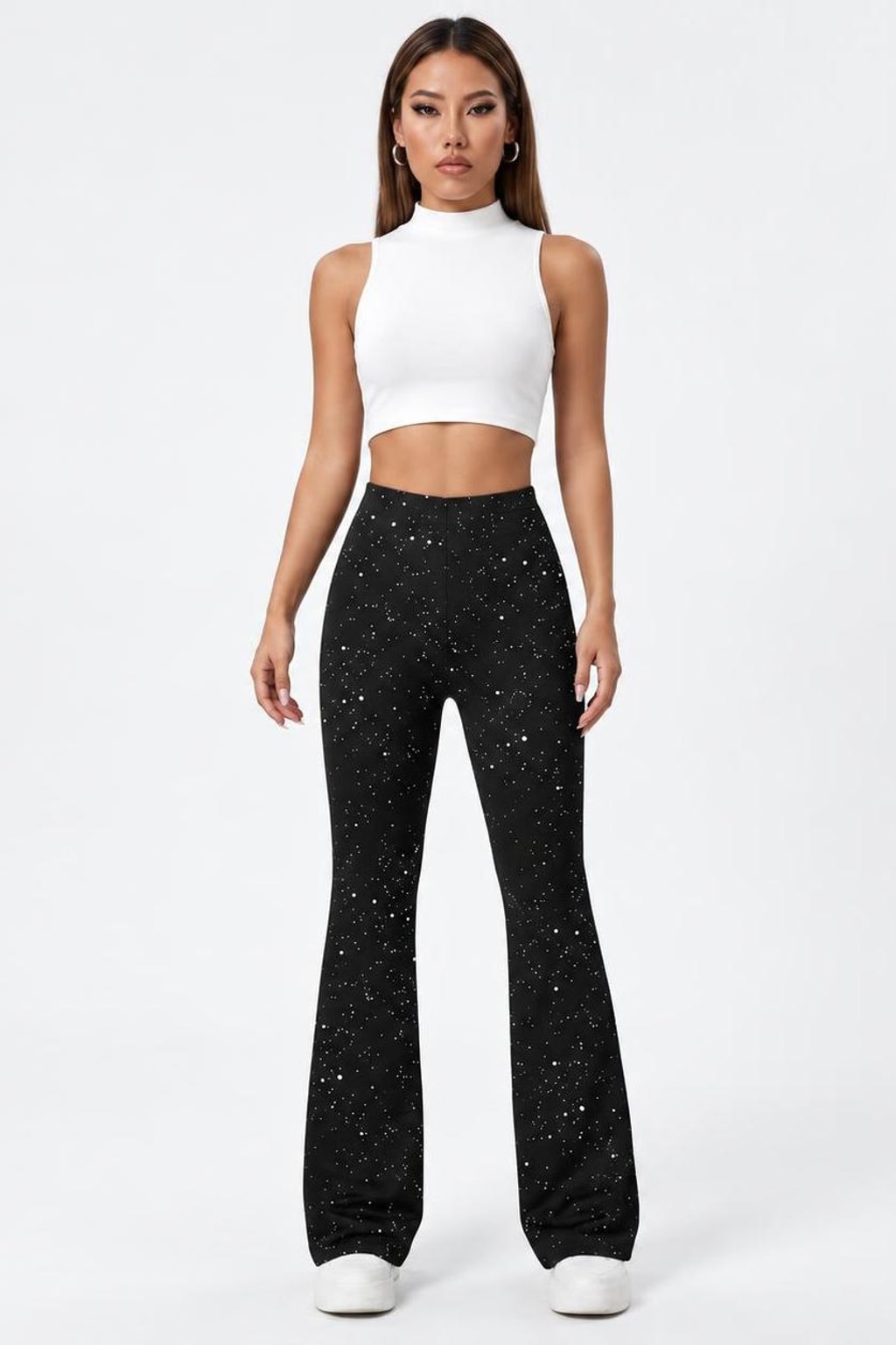 Glitter Flared Pants With High-Waist Fit - 2