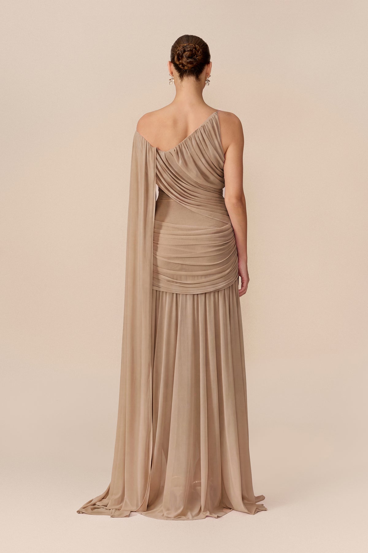 Mesh Maxi Dress With Cape Sleeve Design - 4