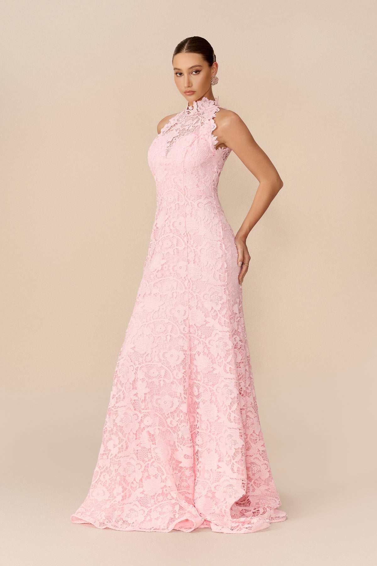 Scalloped High Neck Lace Maxi Dress - view 5