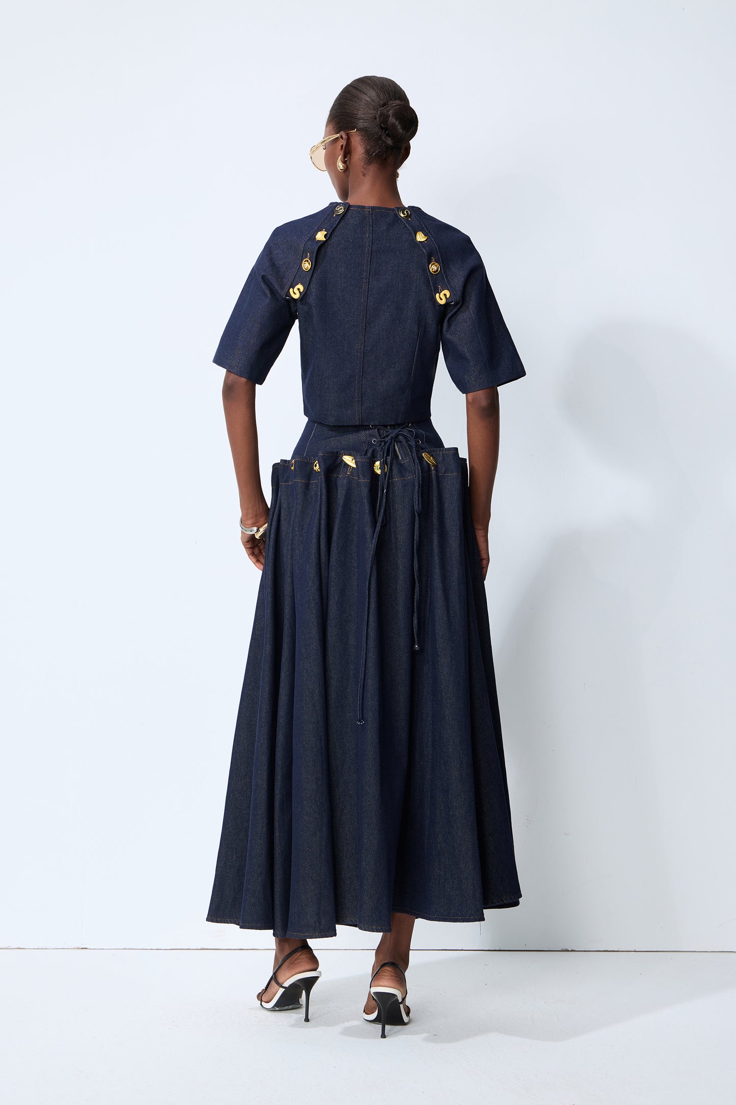Denim Crop Top and Maxi Skirt Set, Convertible - view 5