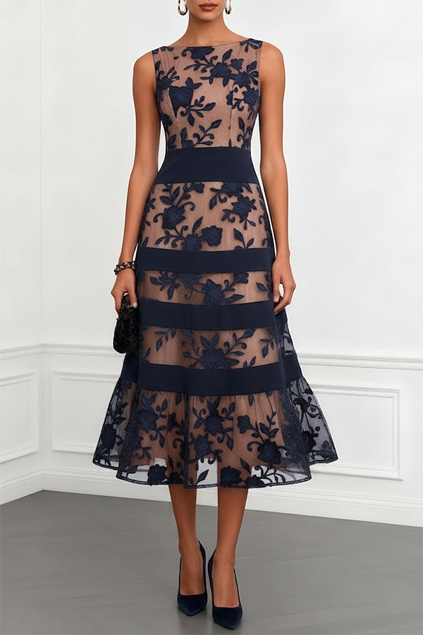 Mesh Lace Boat Neck Midi Dress - view 4