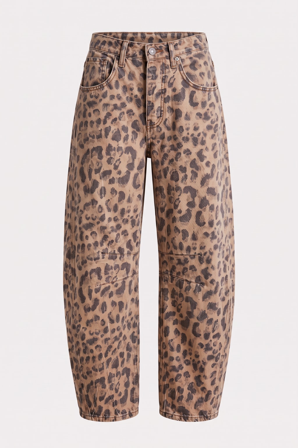 Denim Jeans With Leopard Print Barrel Leg - 1