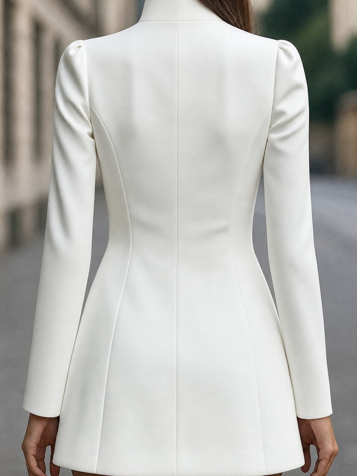 Polyester Stand Collar Long Sleeve Mini Dress - 6