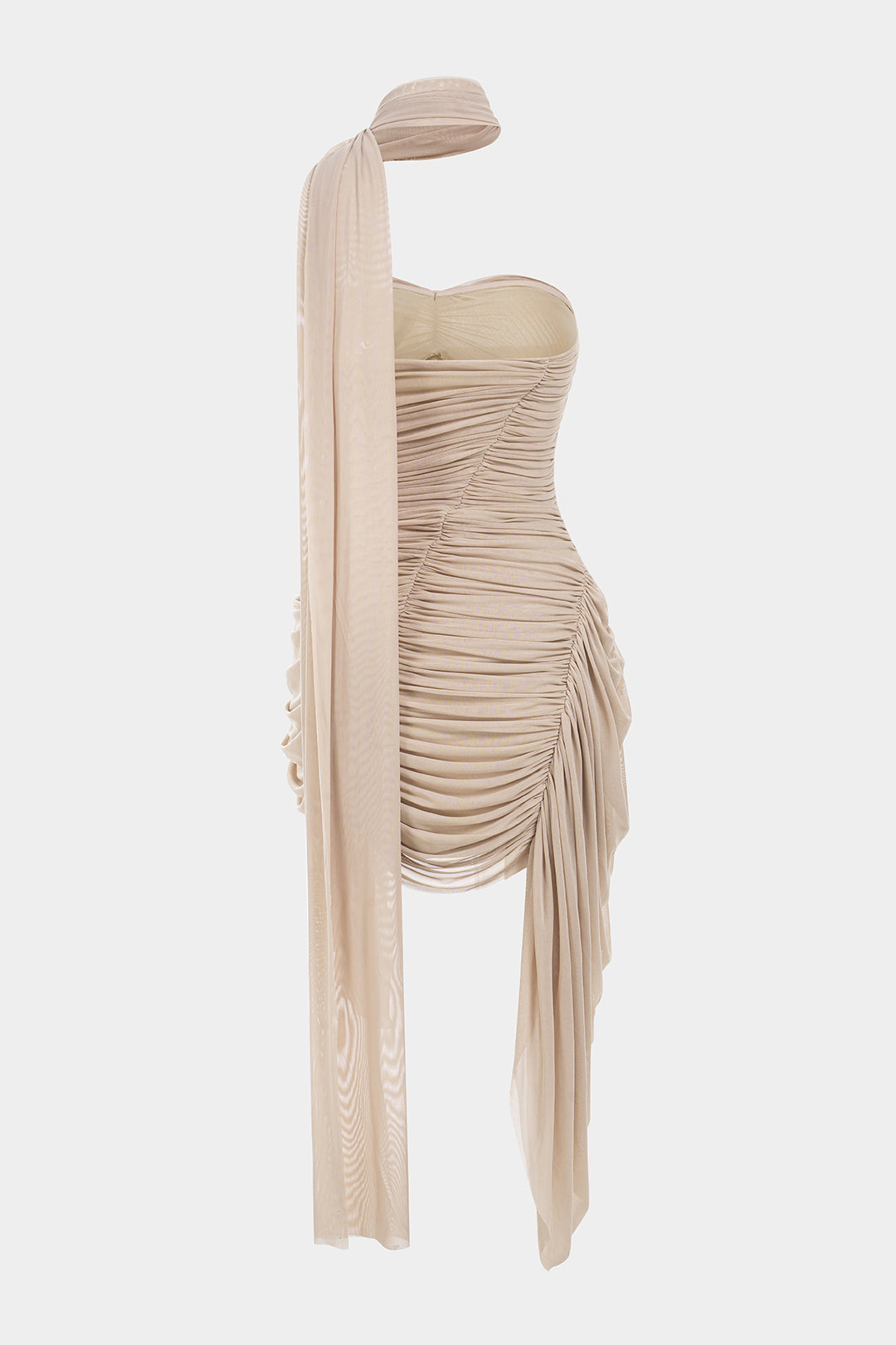 Khaki Mesh Patchwork Backless Mini Dress - view 5