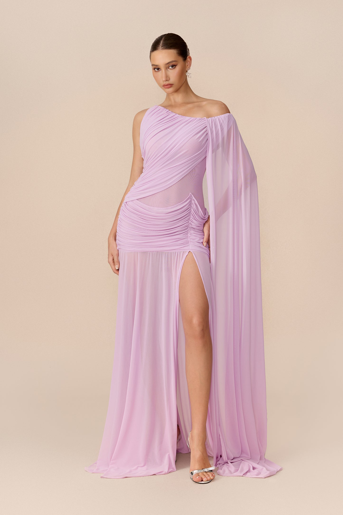 Cape Sleeve Mesh Maxi Dress in Purple - view 5