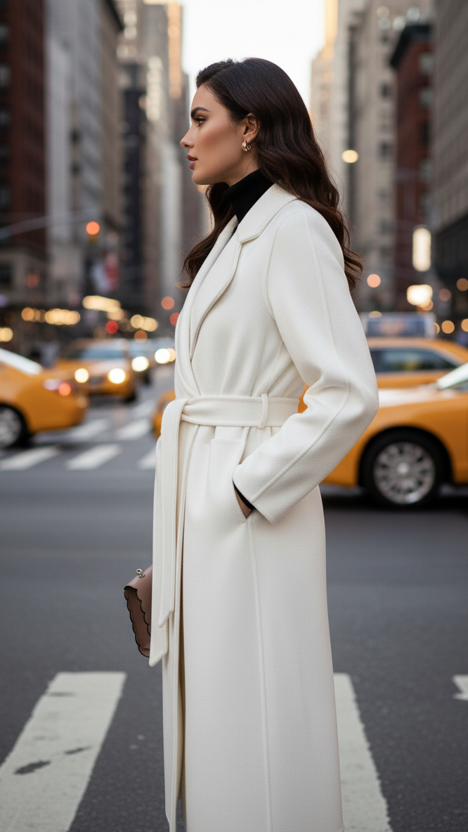 White belted wrap coat with wide lapel - view 4