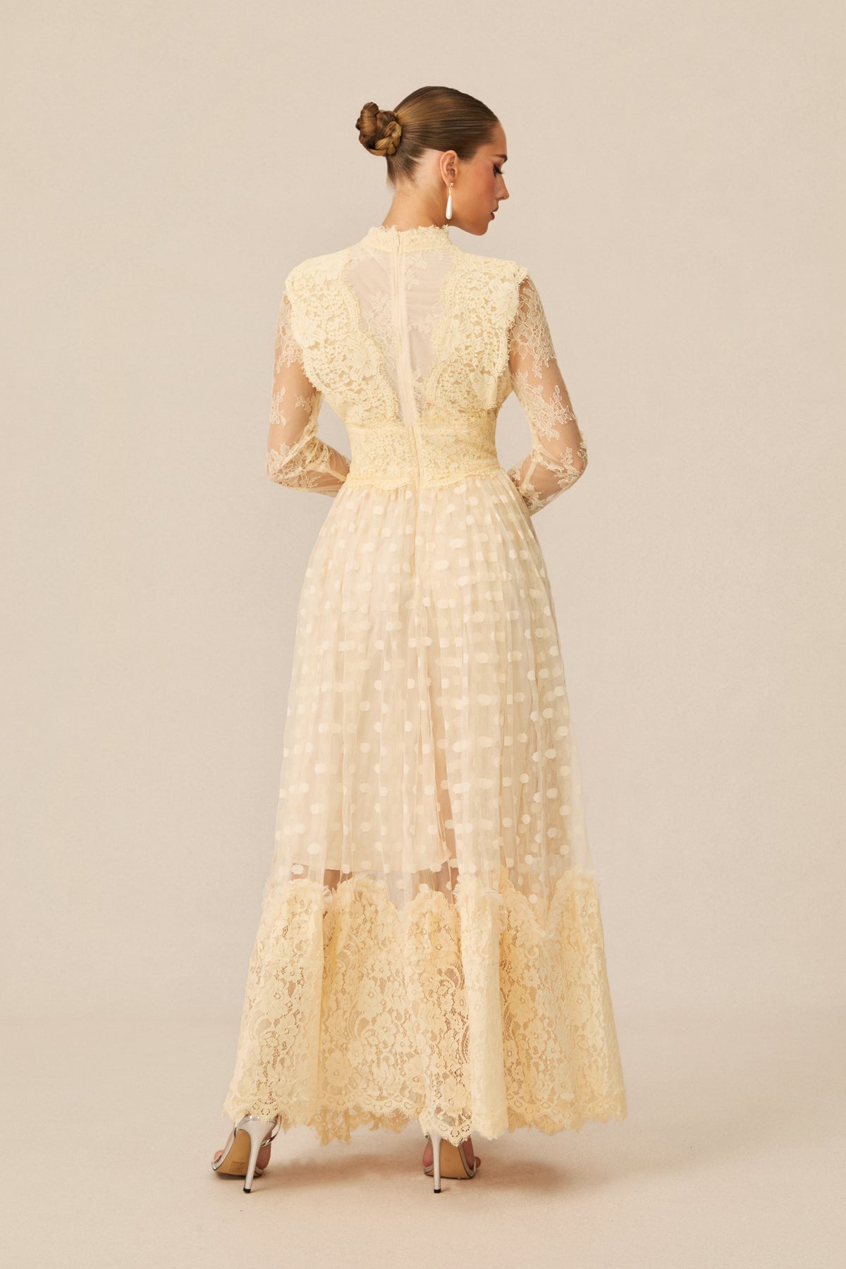 Lace Embroidered Polka Dot Maxi Dress - 4